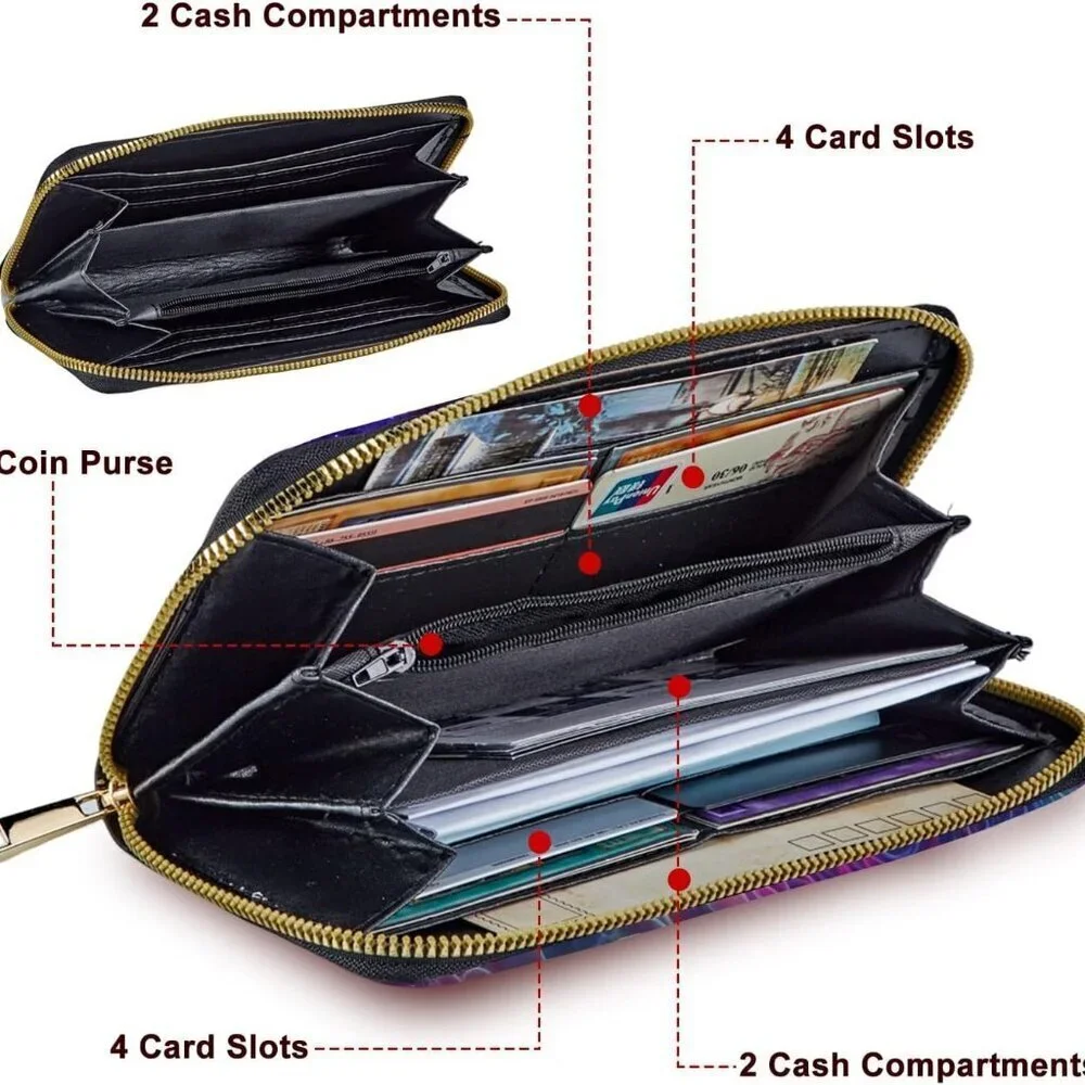 Leather RFID Wallet for Women with Removable Wristlet Large Capacity Travel Purs